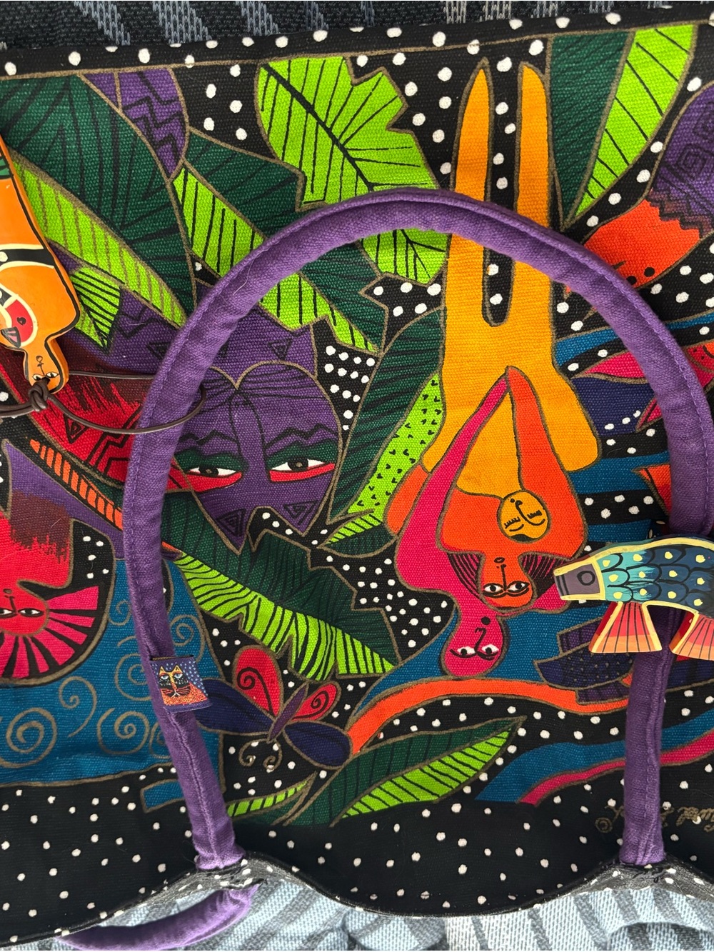 Laurel Burch Colorful Tropical Animal Travel Tote - Purple & Multicolor